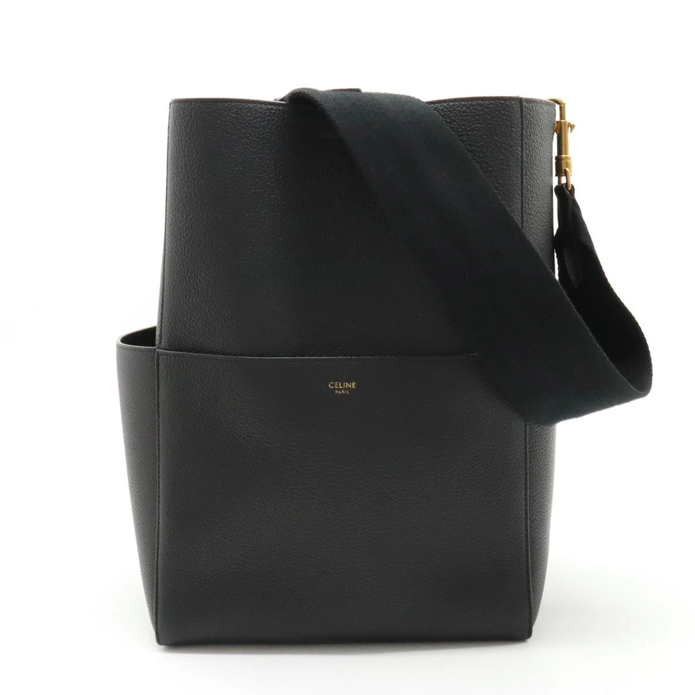 Celine Sangle Bucket Shoulder Bag Hobo Leather Black